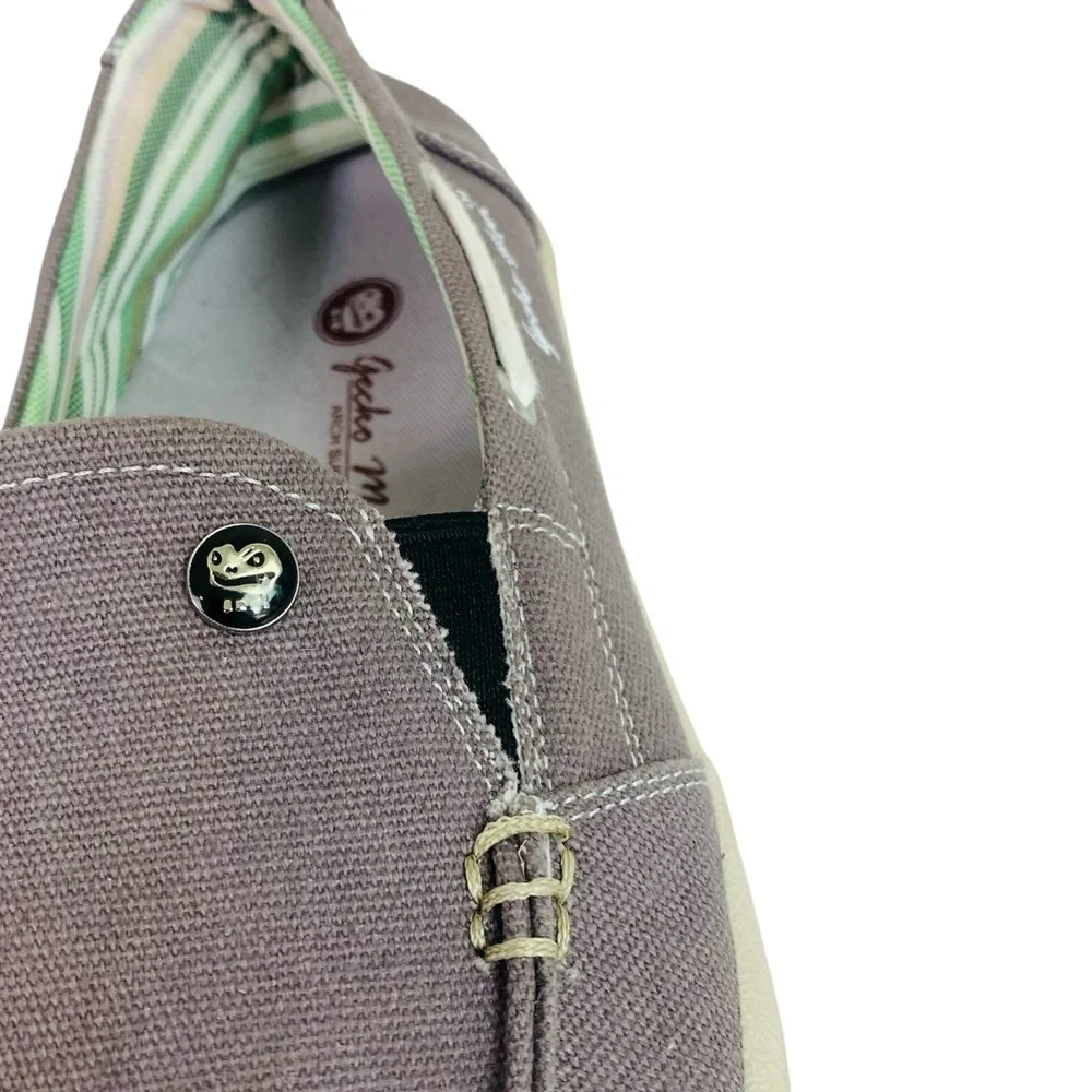 Gecko Man Grey Canvas Slip On Loafer Boat Shoes Size 8.5